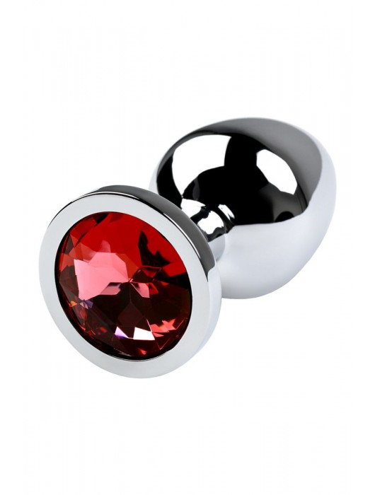 Серебристая коническая анальная пробка с красным кристаллом - 8 см. - ToyFa - купить с доставкой в Казани