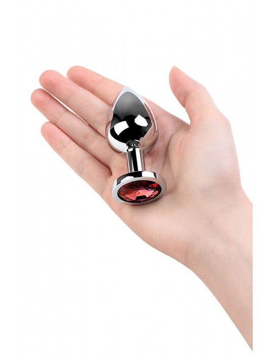 Серебристая коническая анальная пробка с красным кристаллом - 8 см. - ToyFa - купить с доставкой в Казани