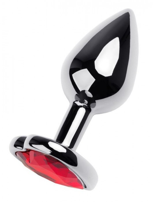 Серебристая коническая анальная пробка с красным кристаллом-сердечком - 7 см. - ToyFa - купить с доставкой в Казани