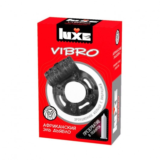 Чёрное эрекционное виброкольцо Luxe VIBRO  Африканский Эль Дьябло  + презерватив - Luxe - в Казани купить с доставкой
