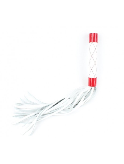Бело-красная плеть средней длины с ручкой - 44 см. - БДСМ Арсенал - купить с доставкой в Казани