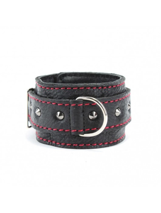 Черные оковы с шипами и контрастной строчкой - БДСМ Арсенал - купить с доставкой в Казани