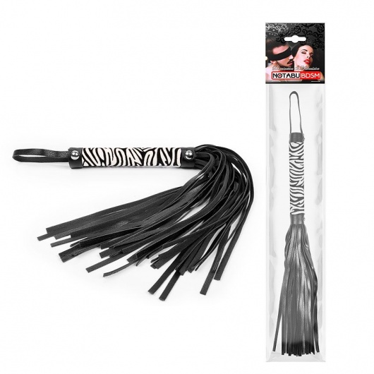 Черная многохвостовая плеть с круглой ручкой-зеброй - 39 см. - Notabu - купить с доставкой в Казани