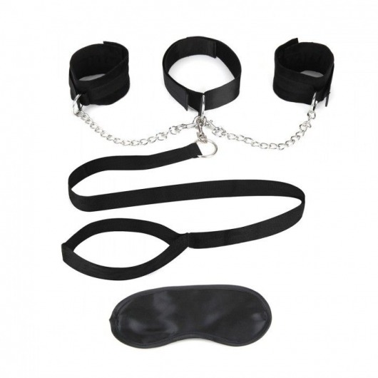 Чёрный ошейник с наручниками и поводком Collar Cuffs   Leash Set - Lux Fetish - купить с доставкой в Казани