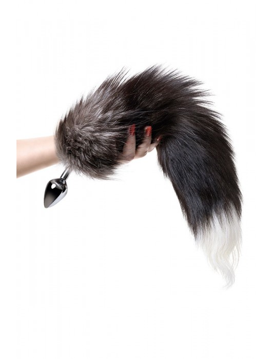 Серебристая металлическая анальная втулка с хвостом чернобурой лисы - размер S - ToyFa - купить с доставкой в Казани