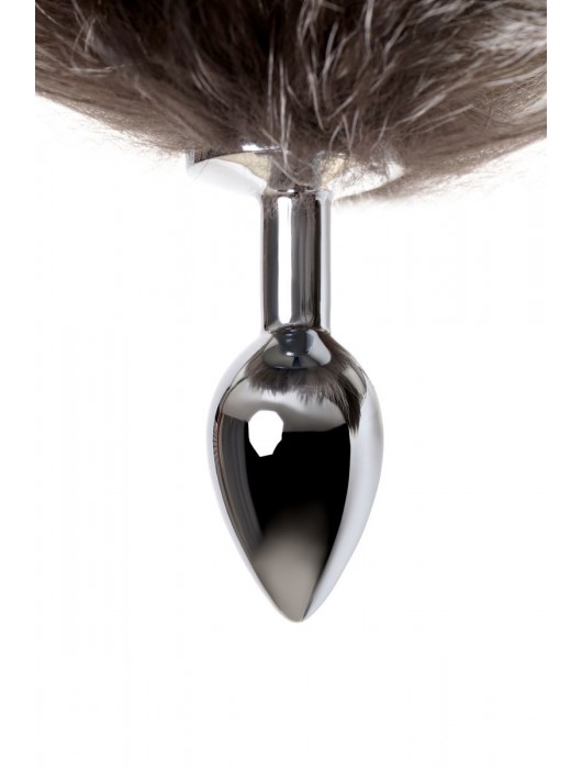 Серебристая металлическая анальная втулка с хвостом чернобурой лисы - размер S - ToyFa - купить с доставкой в Казани
