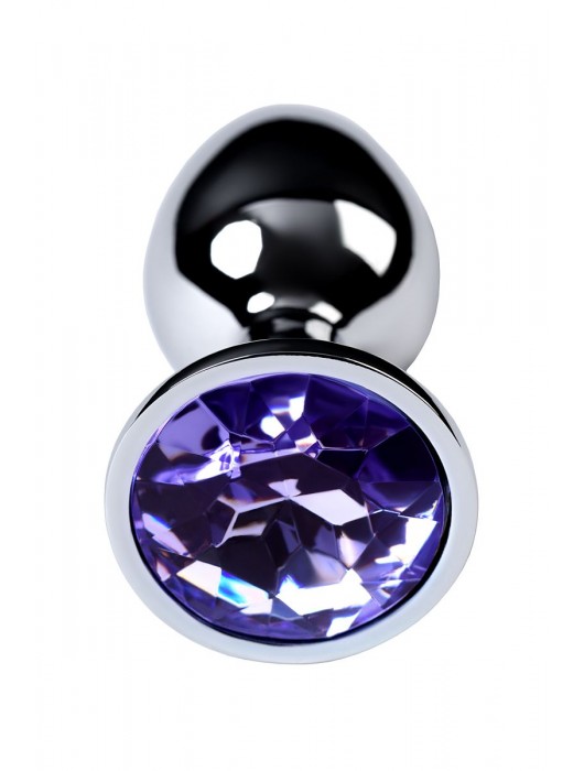 Серебристая конусовидная анальная пробка с фиолетовым кристаллом - 7 см. - ToyFa - купить с доставкой в Казани