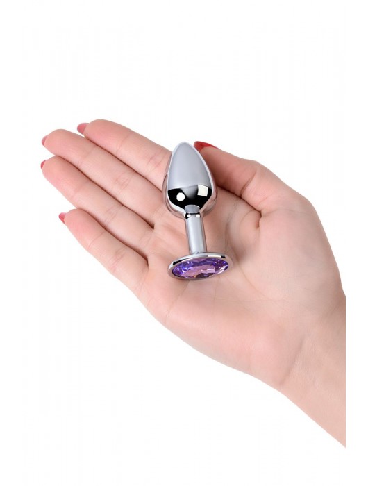 Серебристая конусовидная анальная пробка с фиолетовым кристаллом - 7 см. - ToyFa - купить с доставкой в Казани
