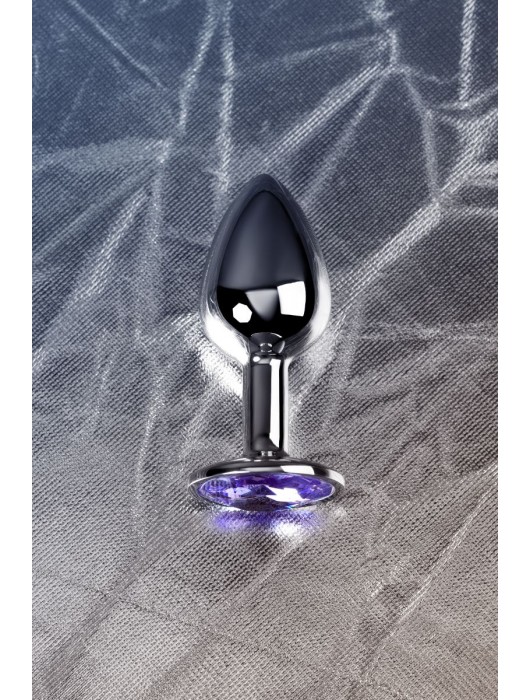 Серебристая конусовидная анальная пробка с фиолетовым кристаллом - 7 см. - ToyFa - купить с доставкой в Казани