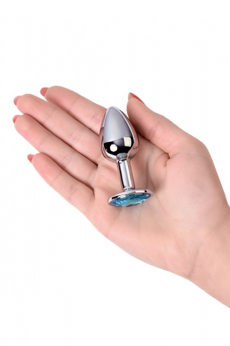 Серебристая конусовидная анальная пробка с голубым кристаллом - 7 см. - ToyFa - купить с доставкой в Казани