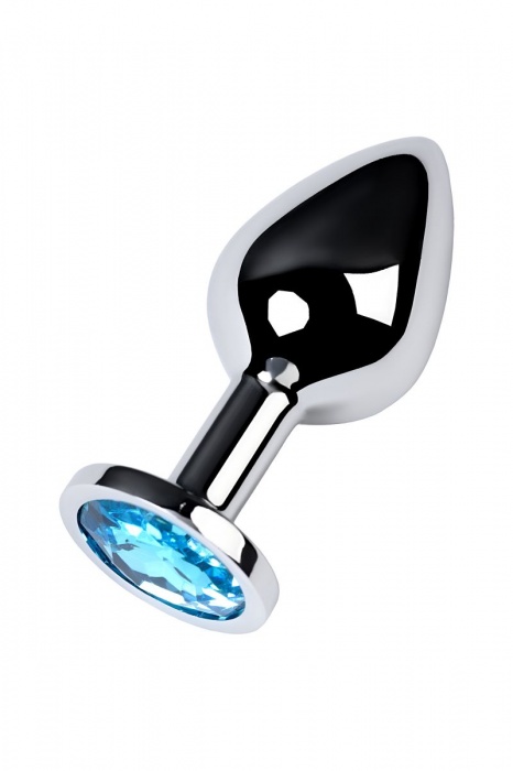 Серебристая конусовидная анальная пробка с голубым кристаллом - 8 см. - ToyFa - купить с доставкой в Казани