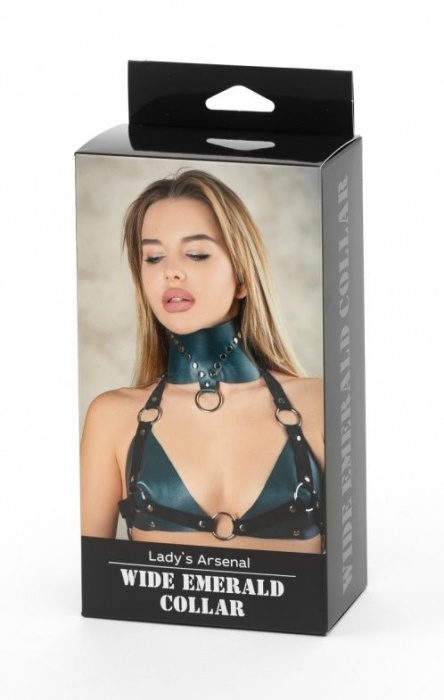 Изумрудный широкий ошейник Ladys Arsenal с заклепками - БДСМ Арсенал - купить с доставкой в Казани