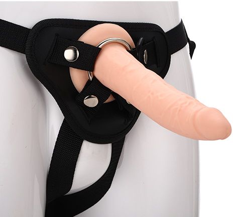 Телесный страпон на черных трусиках STRAP ON REAL DILDO - 20 см. - Dream Toys - купить с доставкой в Казани