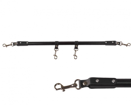 Черная металлическая распорка с кожаными ремешками и карабинами - 50 см. - Sitabella - купить с доставкой в Казани