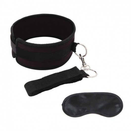 Черный ошейник с длинным поводком Collar and Leash Set - Lux Fetish - купить с доставкой в Казани