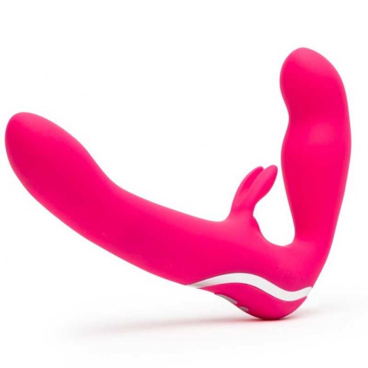 Ярко-розовый безремневой страпон Rechargeable Vibrating Strapless Strap-On - Happy Rabbit - купить с доставкой в Казани