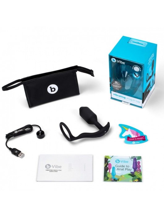 Черная анальная вибропробка с эрекционным кольцом Vibrating Snug   Tug M - b-Vibe