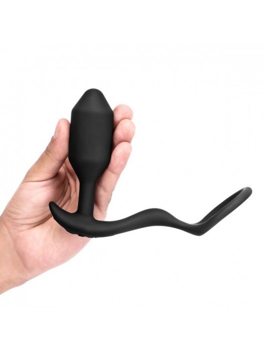Черная анальная вибропробка с эрекционным кольцом Vibrating Snug   Tug M - b-Vibe
