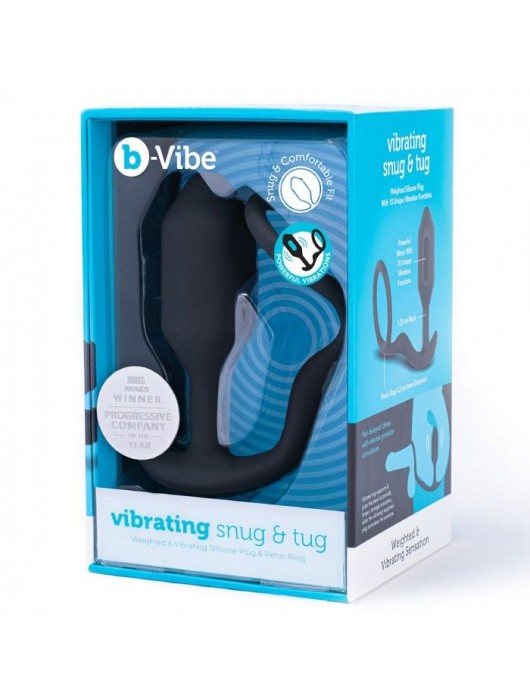 Черная анальная вибропробка с эрекционным кольцом Vibrating Snug   Tug M - b-Vibe