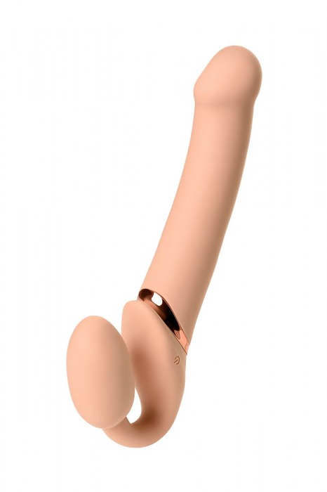 Телесный безремневой вибрострапон Vibrating Bendable Strap-On L - Strap-on-me - купить с доставкой в Казани