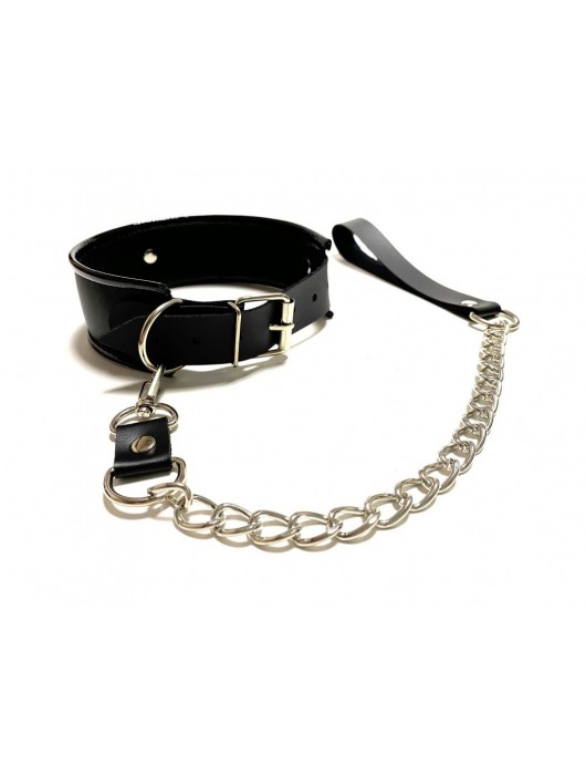 Черный ошейник с поводком из эко-кожи - БДСМ Арсенал - купить с доставкой в Казани