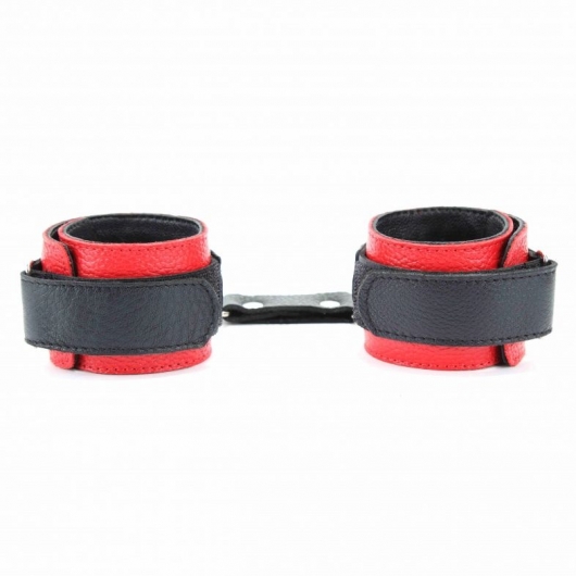 Красно-чёрные кожаные наручники - БДСМ Арсенал - купить с доставкой в Казани