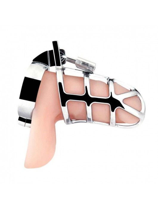 Серебристая металлическая клетка для члена с замком Enslave Cock Cage - BlueLine - купить с доставкой в Казани