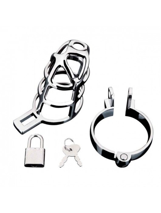 Серебристая металлическая клетка для члена с замком Enslave Cock Cage - BlueLine - купить с доставкой в Казани
