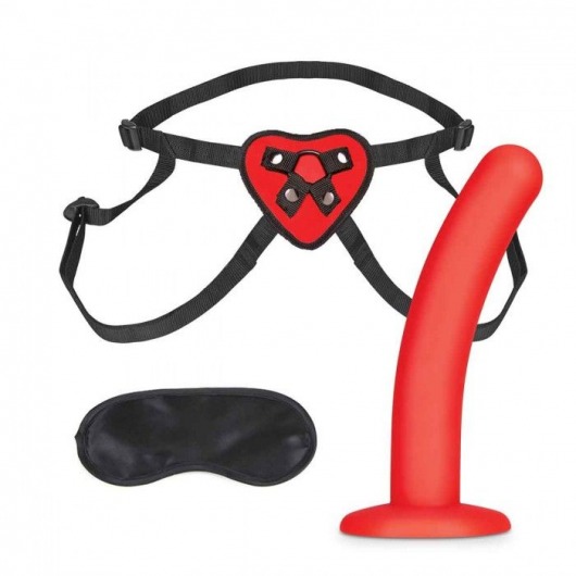 Красный поясной фаллоимитатор Red Heart Strap on Harness   5in Dildo Set - 12,25 см. - Lux Fetish - купить с доставкой в Казани