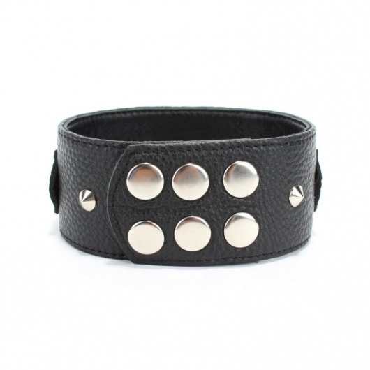 Черный кожаный ошейник с короткими шипами - БДСМ Арсенал - купить с доставкой в Казани