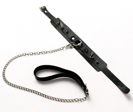 Черный ошейник с шипами и поводком - Crazy Handmade - купить с доставкой в Казани