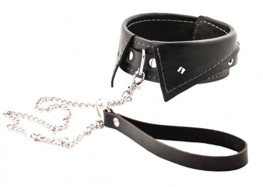 Черный ошейник-воротничок с металлическим поводком - Crazy Handmade - купить с доставкой в Казани