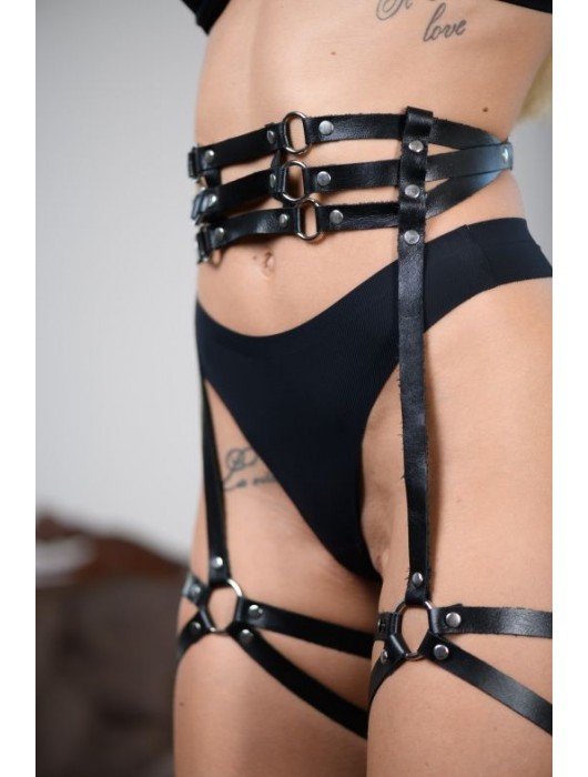 Кожаные гартеры на поясе Esteria - БДСМ Арсенал - купить с доставкой в Казани