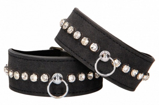 Черные наручники Diamond Studded Wrist Cuffs - Shots Media BV - купить с доставкой в Казани