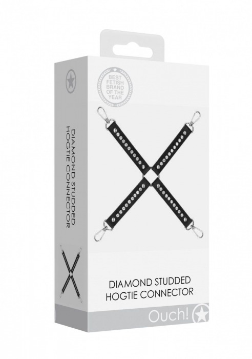 Черный крестообразный фиксатор Diamond Studded Hogtie - Shots Media BV - купить с доставкой в Казани