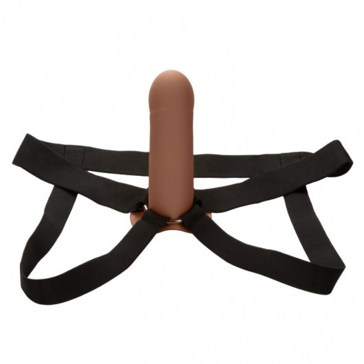 Коричневый фаллопротез из силикона Extension with Harness - 15,75 см. - California Exotic Novelties - купить с доставкой в Казани