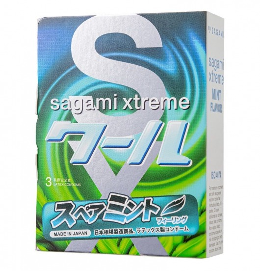 Презервативы Sagami Xtreme Mint с ароматом мяты - 3 шт. - Sagami - купить с доставкой в Казани