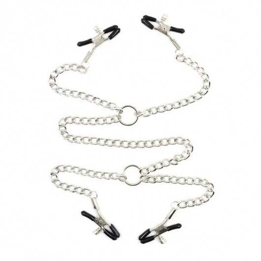 Серебристые зажимы для сосков и половых губ на тонкой цепочке - Notabu - купить с доставкой в Казани