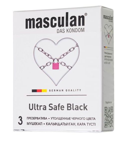 Ультрапрочные презервативы Masculan Ultra Safe Black - 3 шт. - Masculan - купить с доставкой в Казани