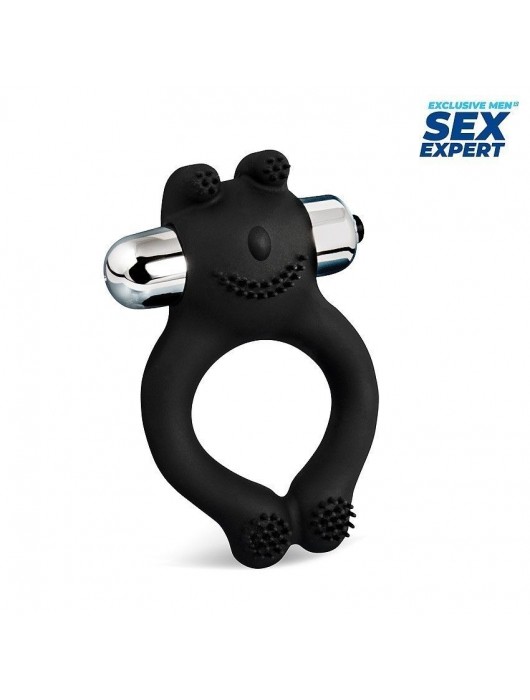 Черное силиконовое эрекционное виброкольцо Sex Expert - Sex Expert - в Казани купить с доставкой
