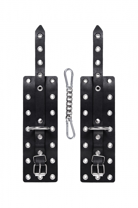 Черные кожаные однослойные наручники с люверсами - Pecado - купить с доставкой в Казани