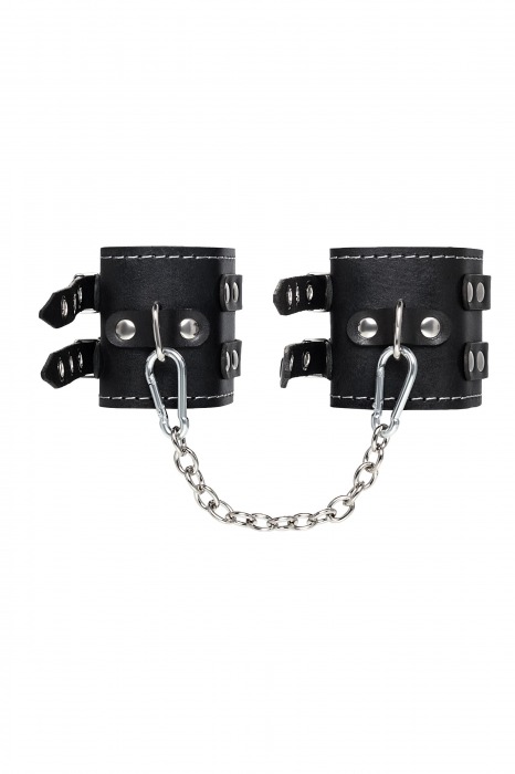 Черные кожаные оковы с двумя ремнями и красной подкладкой - Pecado - купить с доставкой в Казани