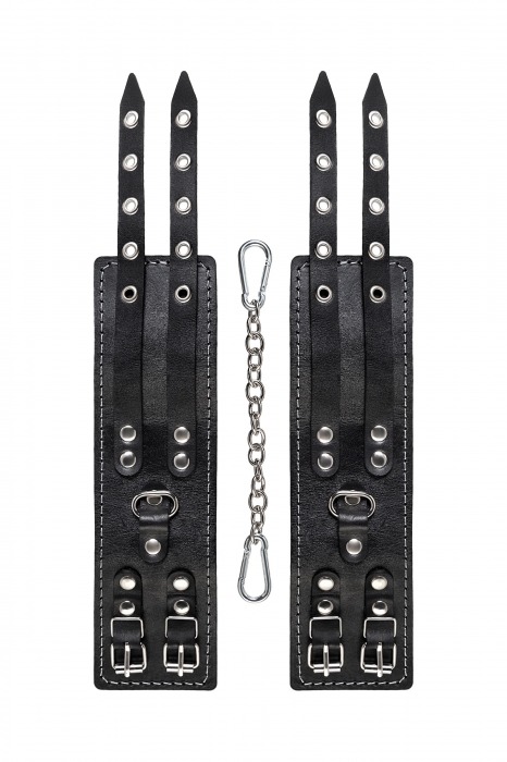 Черные кожаные оковы с двумя ремнями и красной подкладкой - Pecado - купить с доставкой в Казани
