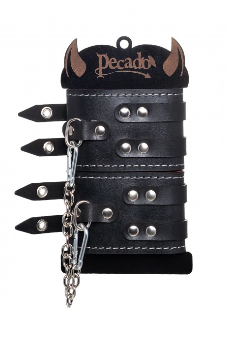 Черные кожаные оковы с двумя ремнями и красной подкладкой - Pecado - купить с доставкой в Казани