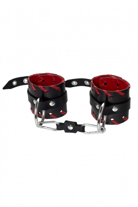 Черно-красные наручники из натуральной кожи - Pecado - купить с доставкой в Казани
