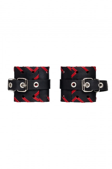 Черно-красные наручники из натуральной кожи - Pecado - купить с доставкой в Казани