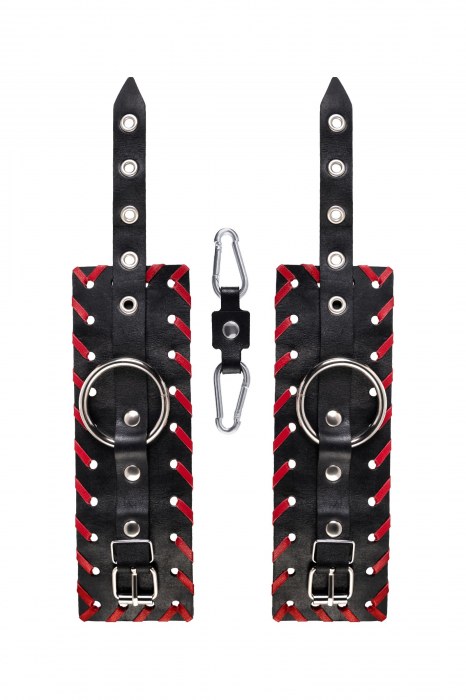 Черно-красные наручники из натуральной кожи - Pecado - купить с доставкой в Казани