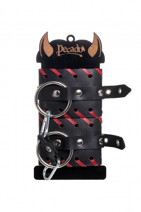 Черно-красные наручники из натуральной кожи - Pecado - купить с доставкой в Казани