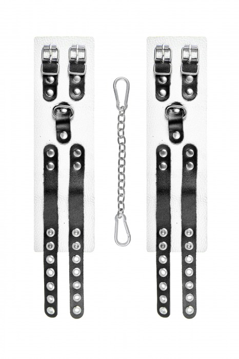 Бело-черные оковы с двумя ремешками и люверсами - Pecado - купить с доставкой в Казани