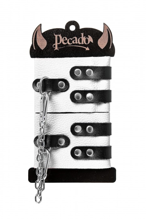 Бело-черные оковы с двумя ремешками и люверсами - Pecado - купить с доставкой в Казани